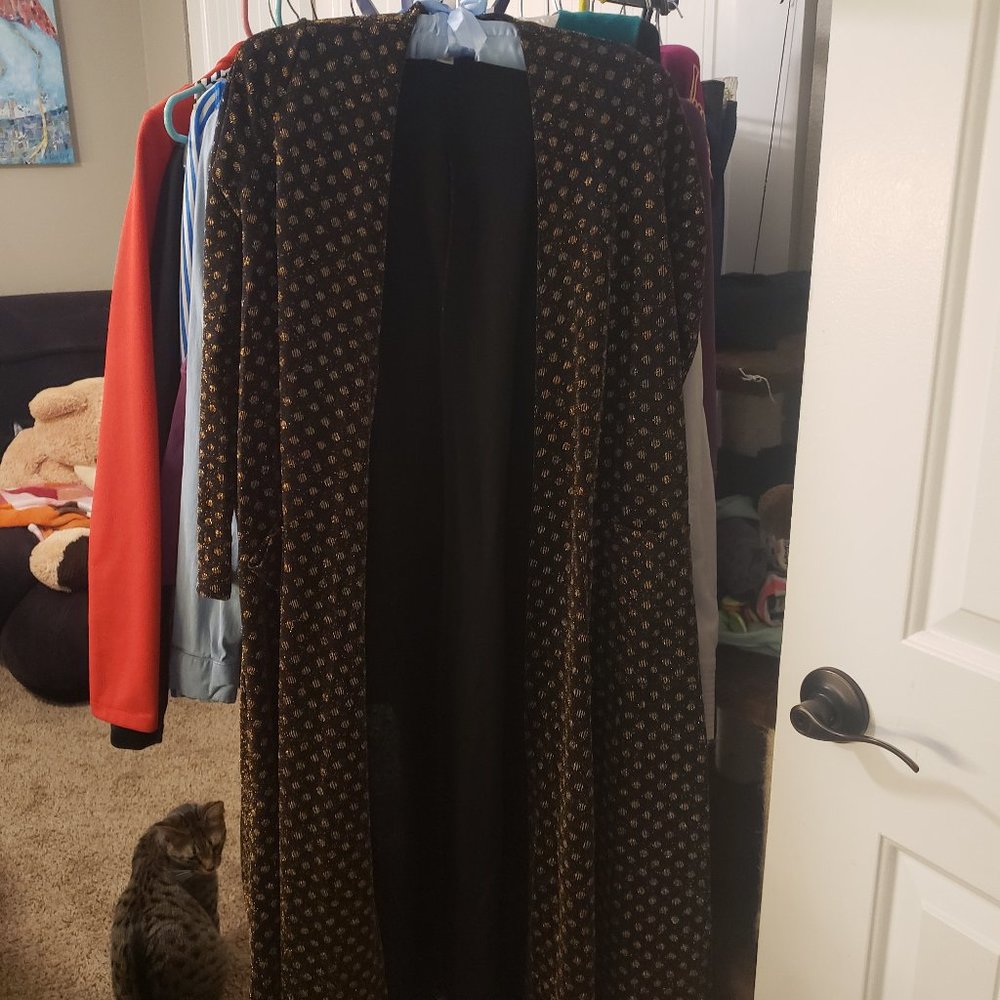 LulaRoe Sarah XS NWT Black Metallic Gold Polka Dot Duster Sweater